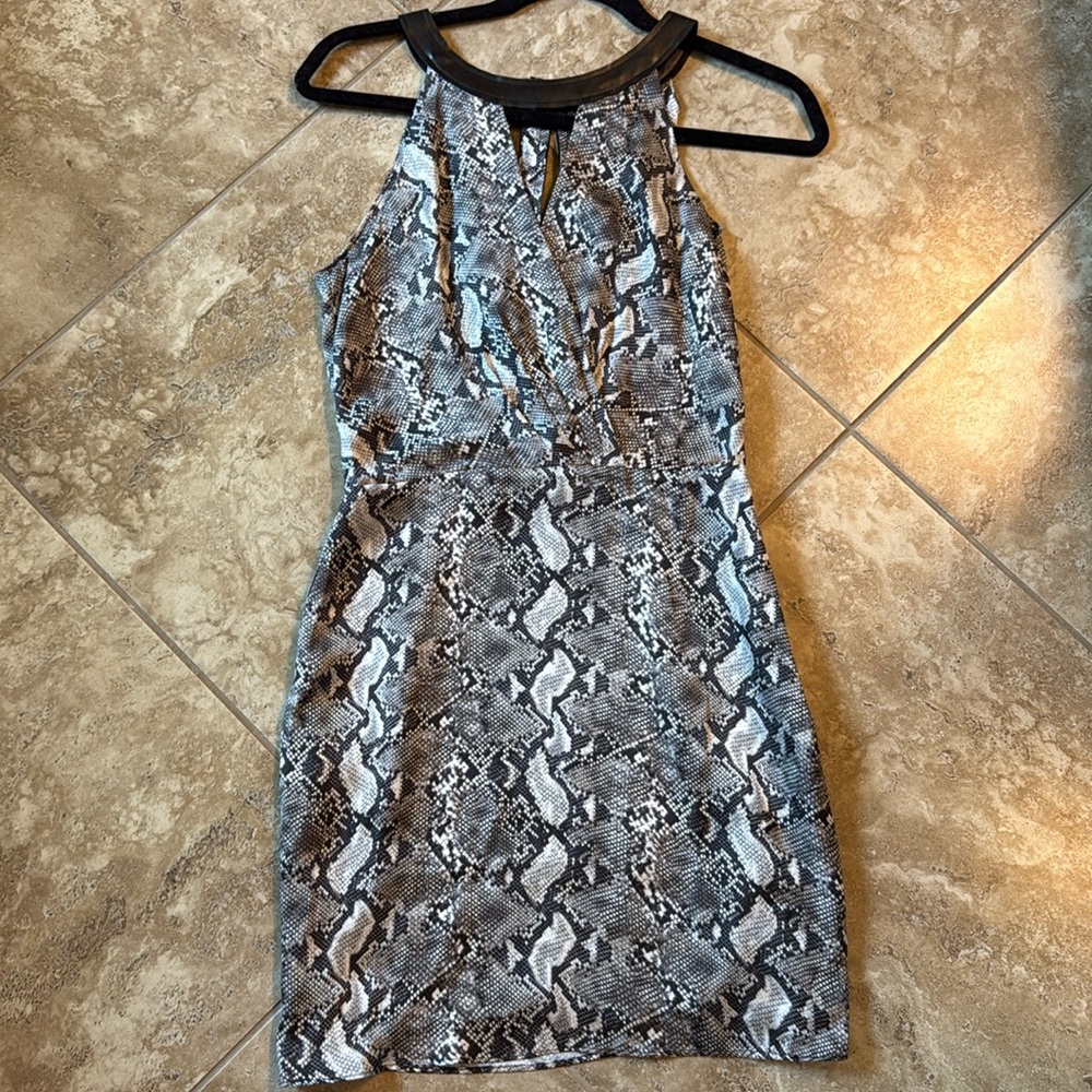 Snakeskin V-neck Dress